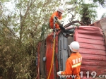 雨天货车侧翻十米山沟 当阳消防生死营救 - 消防网